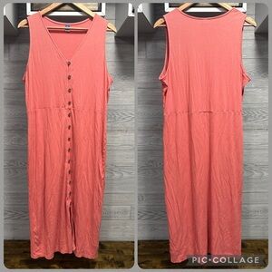 Old Navy Coral Rib Knit Button Front Midi Dress Size XL Sleeveless Beach Resort